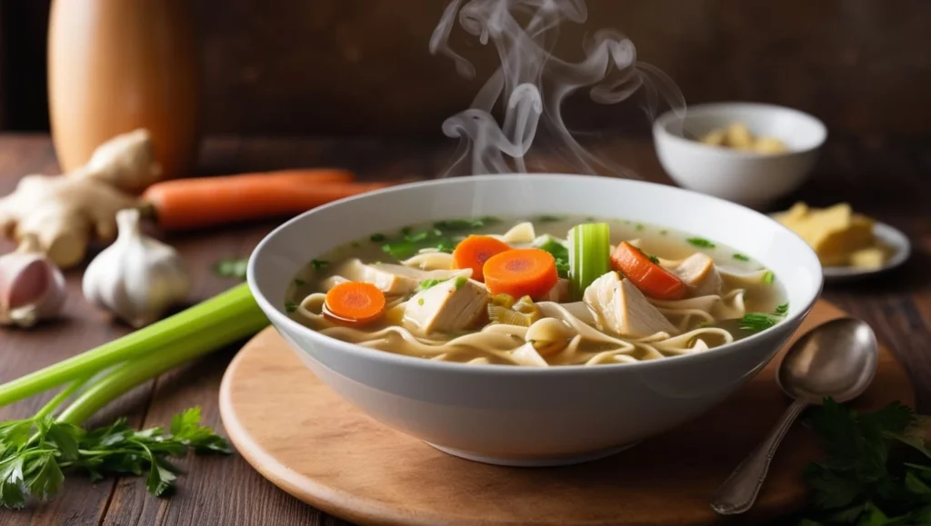 Ginger Chicken Noodle Soup Carrots Celery