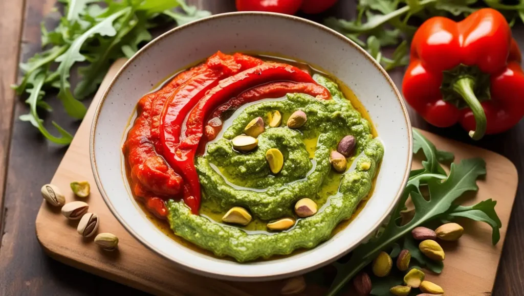 Red Pepper Sauce Arugula Pistachio Pesto Recipe