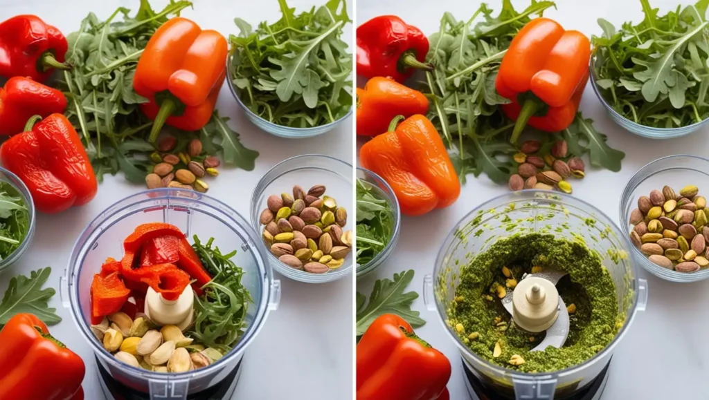 Red Pepper Sauce Arugula Pistachio Pesto Recipe