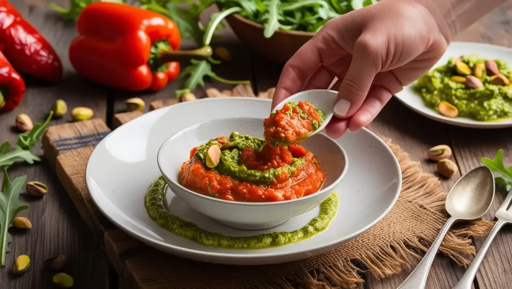 Red Pepper Sauce Arugula Pistachio Pesto Recipe