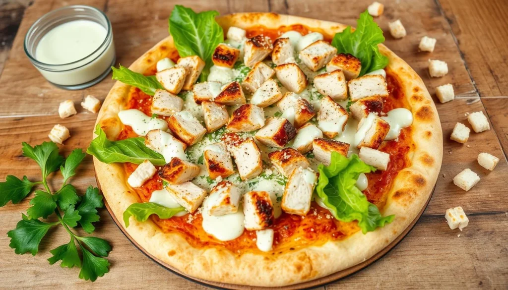 chicken crust caesar salad pizza