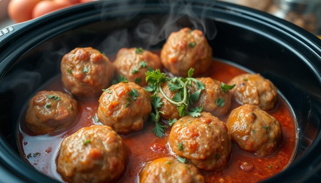 frozen meatballs in the crockpot