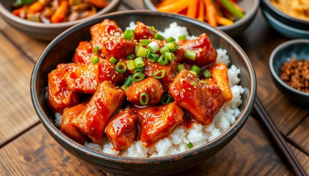 spicy korean chicken rice bowl