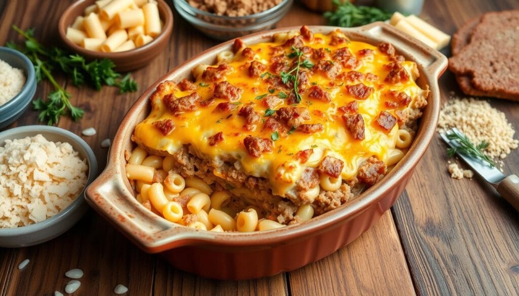 Mac and Cheese Meatloaf Casserole