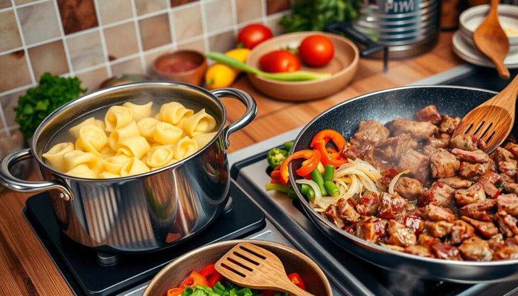 Philly Cheesesteak Tortellini Cooking Process