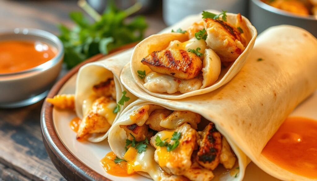 cheesy garlic chicken wraps