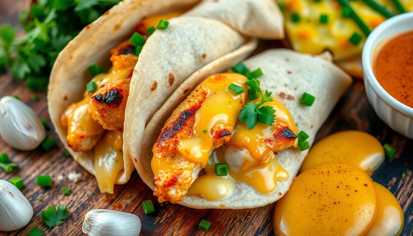 cheesy garlic chicken wraps