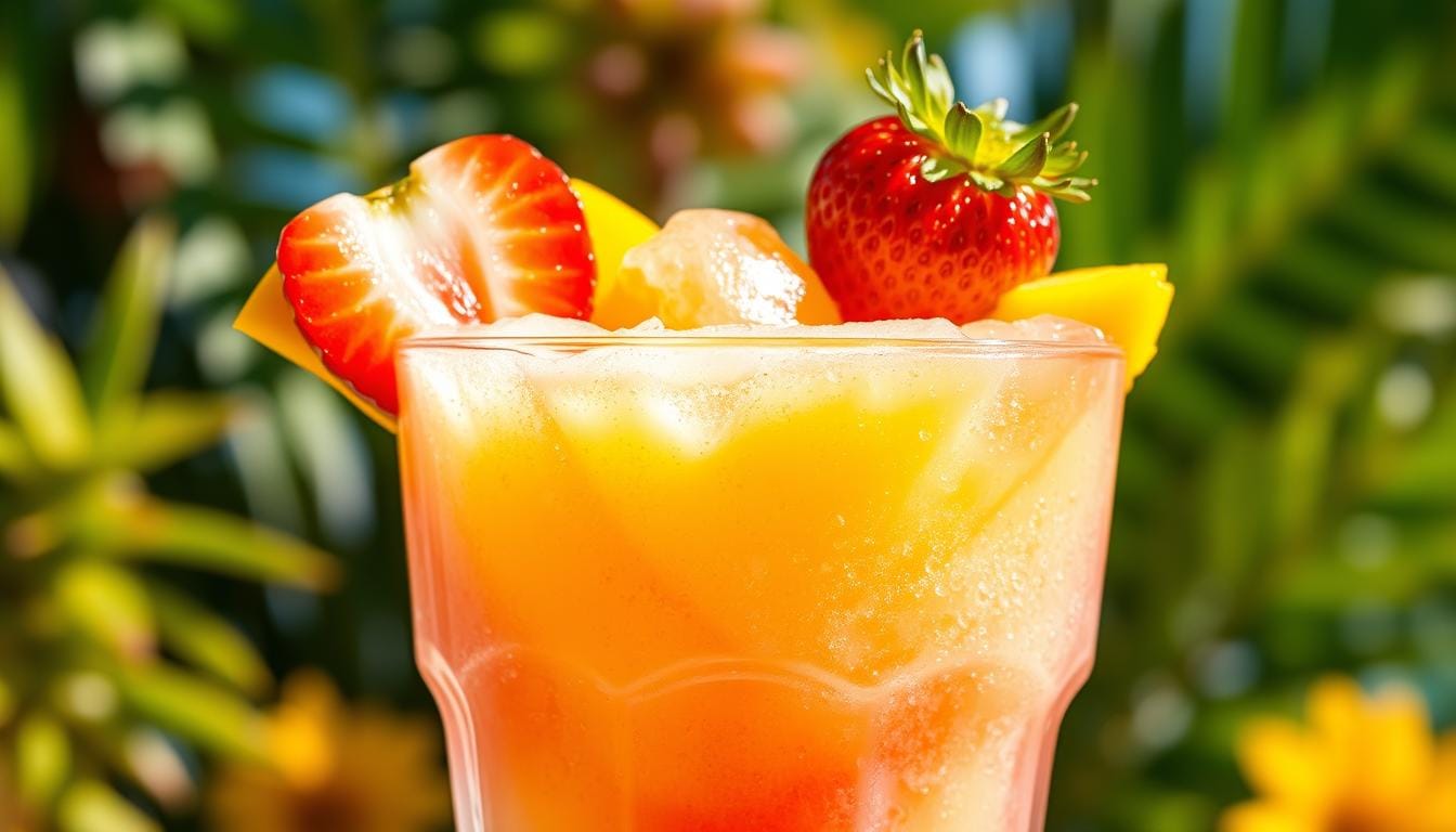 fresh mango strawberry swirled slushies