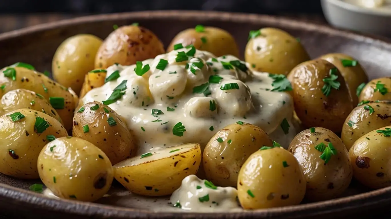 creamy garlic sauce baby potatoes