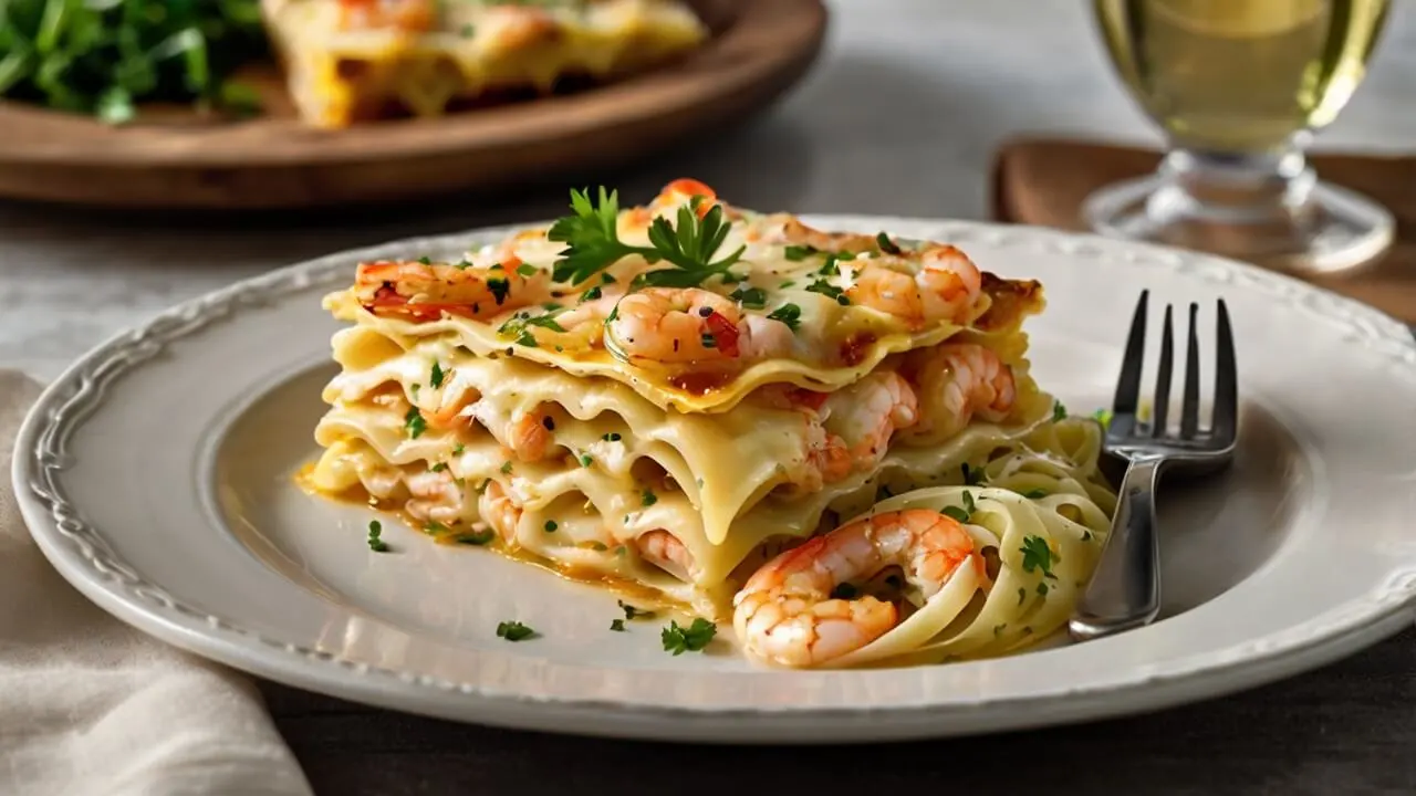 Creamy Garlic Butter Shrimp Scampi Lasagna